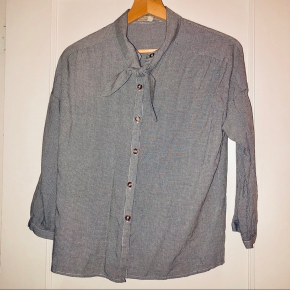 Polagram Houndstooth Blouse with Tie Neck - Picture 1 of 3